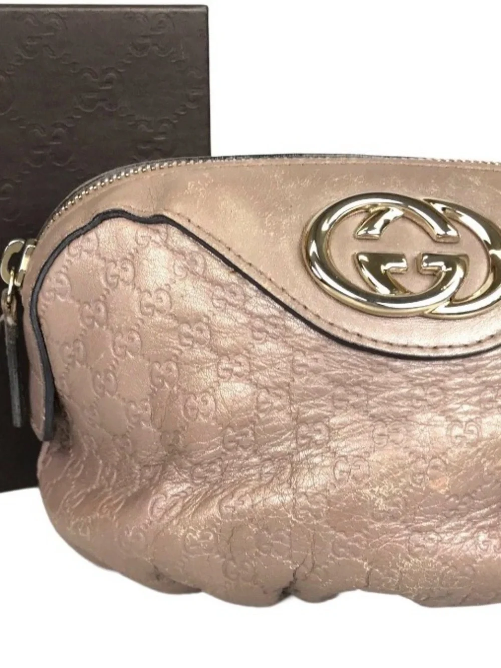 Gucci Metallic Rose Gold GG Embossed Cosmetic Pouch - Picture 5 of 8